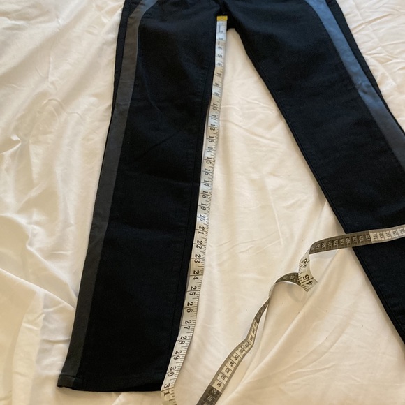 NYDJ Black faux leather tuxedo stripe trousers, Original Slimming style, size 0 - Picture 9 of 15